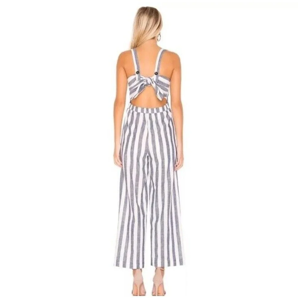 J.O.A. Revolve Womens Blue‎ and White Stripe Linen Cotton Jumpsuit Small